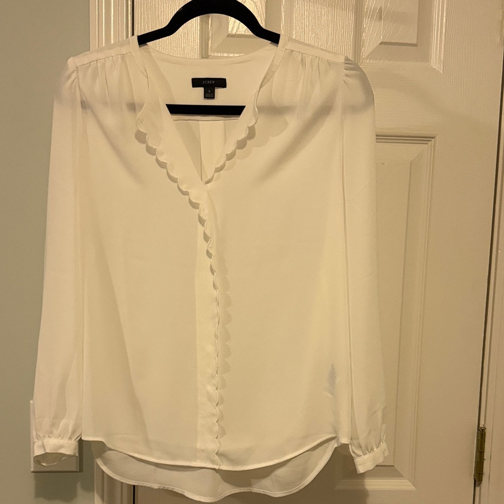 J. Crew Ivory Blouse with Scalloped Trim